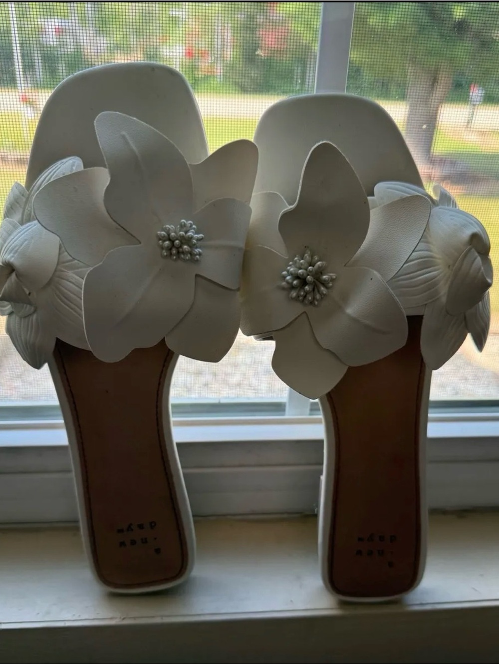 Target White Floral Pearl-Accent Slide Sandals